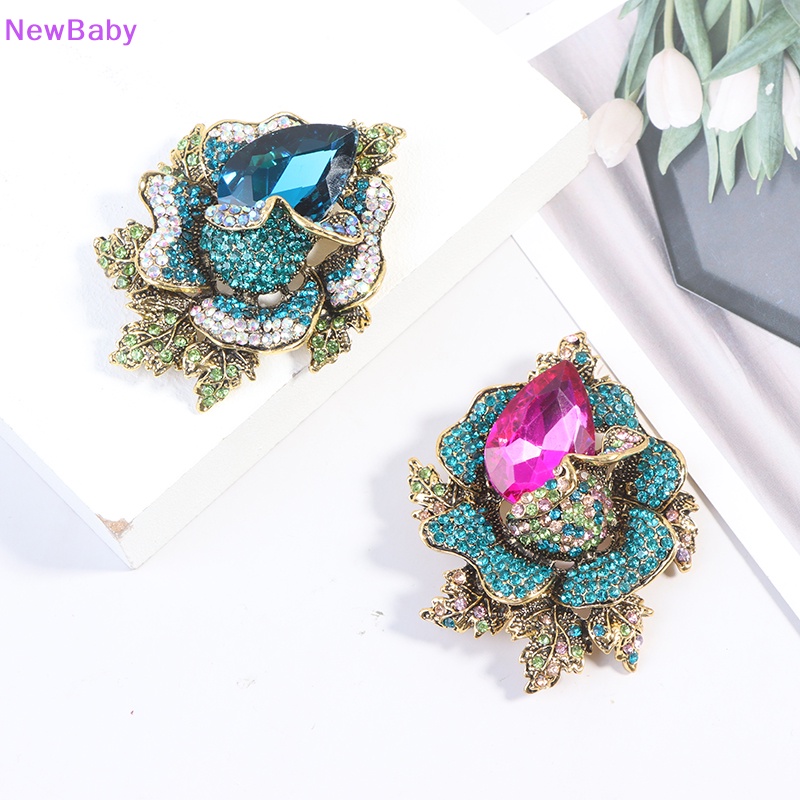 Newbaby 1Pc Berlian Imitasi Bunga Besar Bros Wanita Mantel Brooch Pin Aksesoris Fashion ID