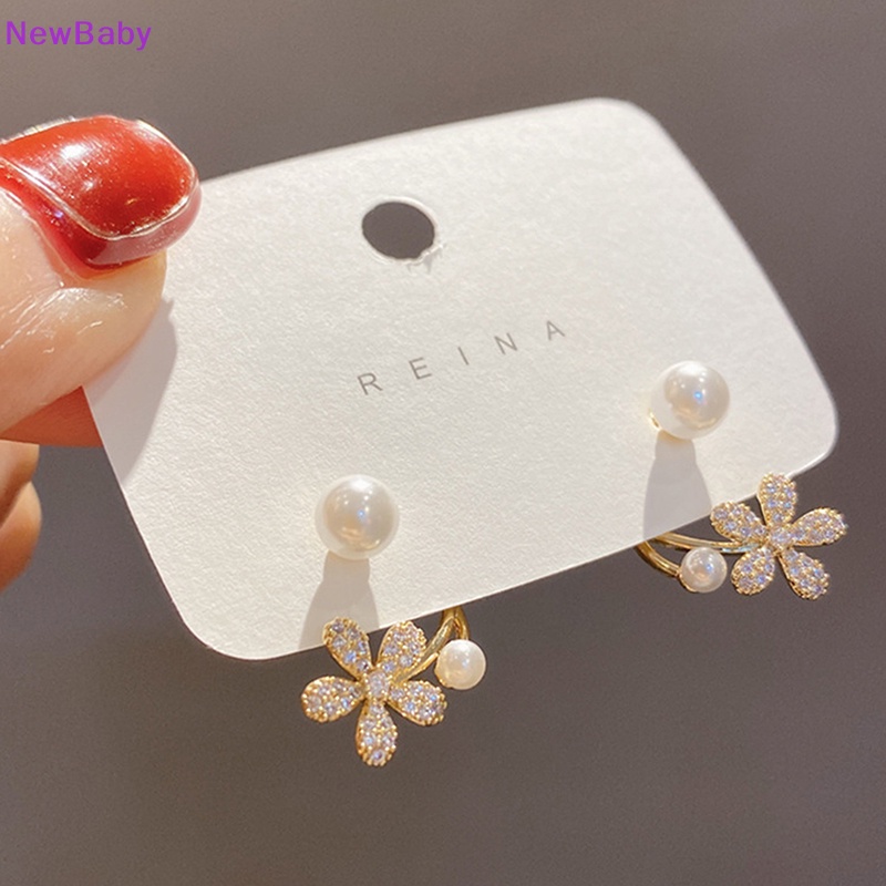Newbaby Anting Tusuk Bunga Mutiara Imitasi Gaya Korea/Fashion Wanita Perhiasan Elegan Ornamen Pernikahan ID