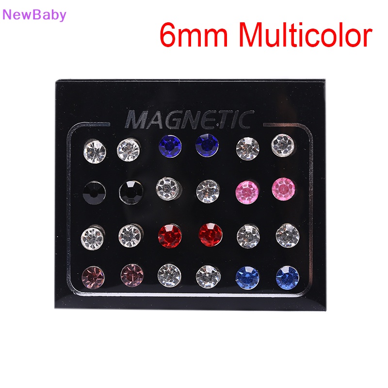 Newbaby 24Pcs /Set Magnetik Non Klip Bulat Berlian Imitasi Stud Earrings Perhiasan ID