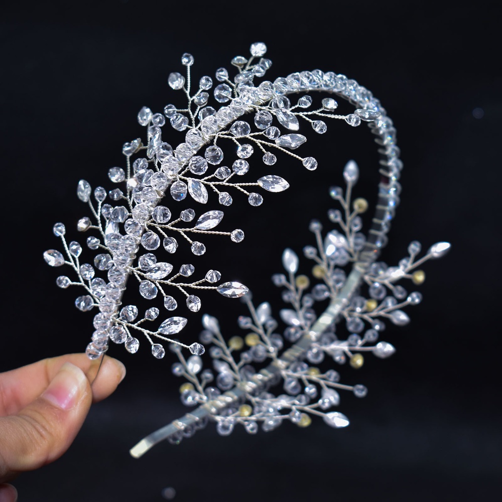 Bando Pengantin Wanita Kristal Berlian Imitasi Handmade Headband Ditekan Rambut Band Hiasan Kepala Aksesoris DZ069