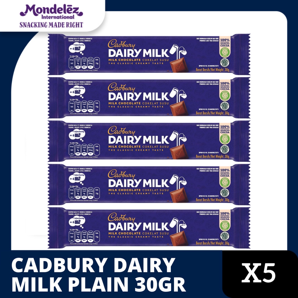 

Cadbury Dairy Milk Chocolate Original Regular Untuk Camilan 30g x 5