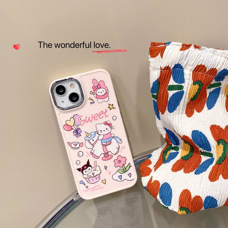 All New Metal Camera Skin Silicone Soft Case IPhone 11 12 13 14 Pro Max Women's Fashion Gift Cute Cartoon Pink Phone Case Hello Kitty Cat