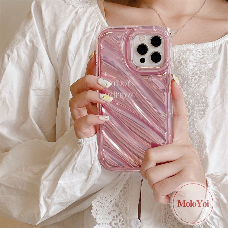 IPHONE Fantasy Pearl Shell 3D Stereo Kerut Kreatif Simple Letter Case Kompatibel Untuk Iphone11 14 13 12 Pro MAX XR XS X MAX 7 6S 8 6 Plus 7Plus SE 2020kartu Laser Mewah Soft Cover