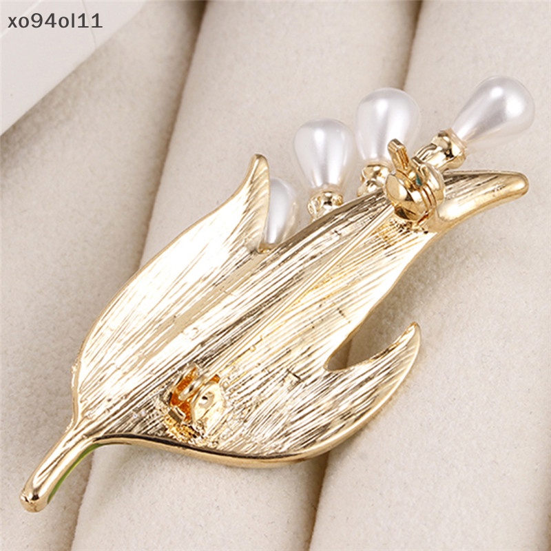 Xo Enamel Mutiara Daun Bros Berlian Imitasi Kristal Bros Pin Lady Kerah Perhiasan Baru OL