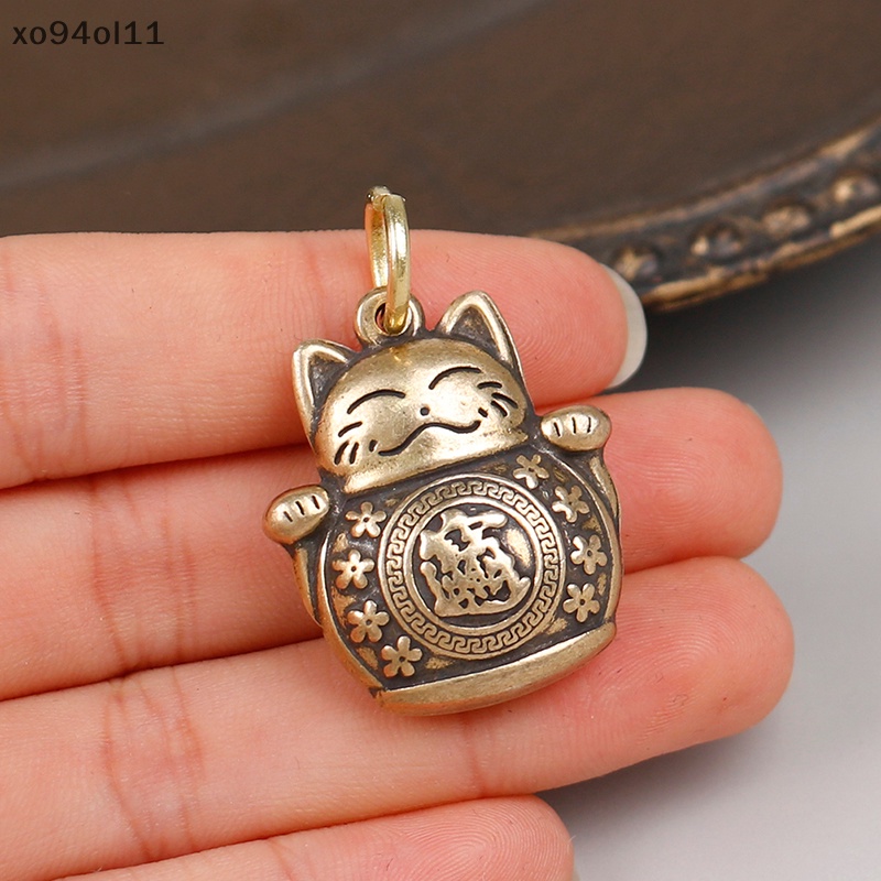 Xo Tembaga Murni Lucky Cat Keychain DIY Perhiasan Aksesoris Gantung Keyring Pendant OL