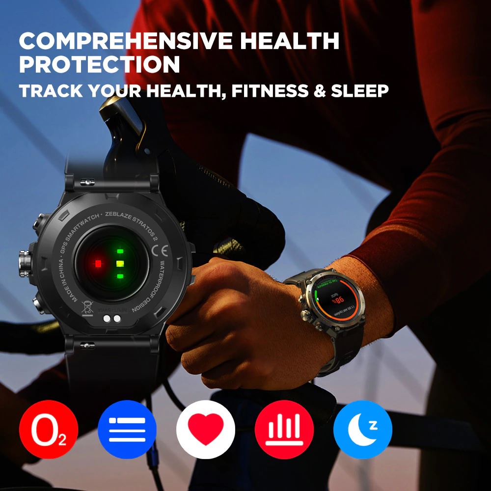 AKN88 - ZEBLAZE STRATOS 2 GPS Smartwatch AMOLED Display 5 ATM Waterproof