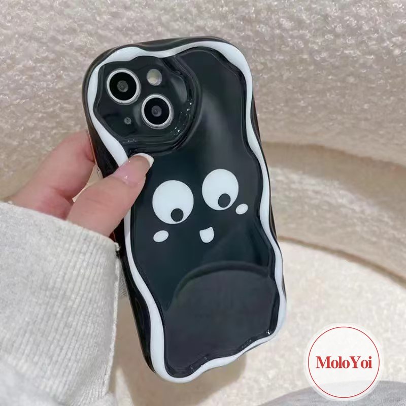 IPHONE Casing Tepi Melengkung Bergelombang 3D Kompatibel Untuk Iphone11 12 14 13 Pro Max XR XS X Max 8Plus 7plus7 6 6s 8Plus Se2020Kartun Ekspresi Lucu Soft Case