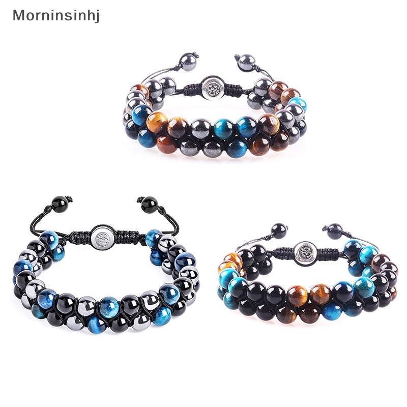 Mornin Double Layers Tiger Eye Agate Bracelet Braided Adjustable Black Magnet Yoga Beads Bracelet Untuk Pria Hadiah Perhiasan Kreatif id