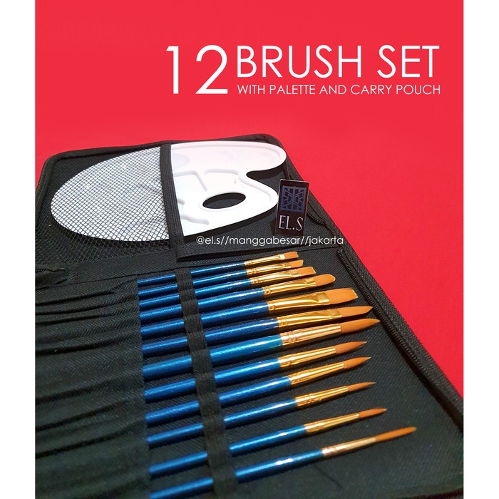 

12 pcs Brush set with palette Set Kuas Lukis