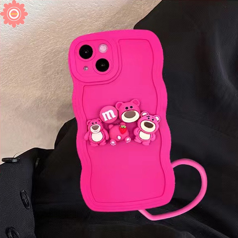 Untuk Redmi 12C 10C 10 9 9T A2 A1 10A 9A 9C A1+ A2+ Note9 10 8 11 10s 9s 11s 10 Pro Max POCO X3 NFC Pro M3 Mi 11T Pro 3D Strawberry Bear Losto Case Dengan Gelang Love Hati