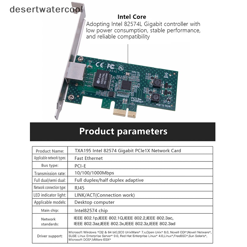 Deid 1Set 1000Mbps Gigabit Ethernet 82574L Chipset Desktop PCI-E X1 Kartu Jaringan RJ-45 LAN Adapter Converter Network Controller Martijn