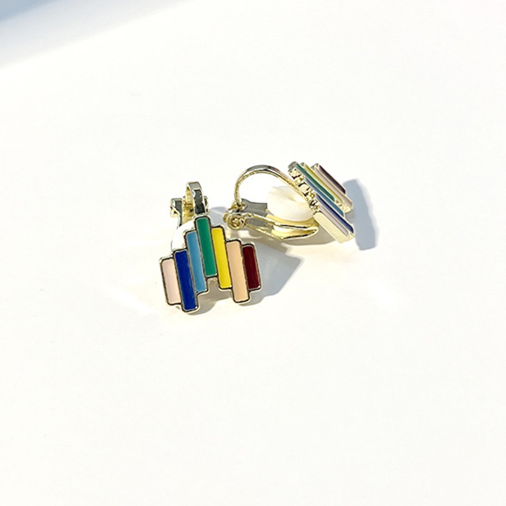 Anting Klip Hati Enamel Warna-Warni Non Tindik Untuk Wanita Hitam Geometris Bulat Earcuff Perhiasan Segitiga