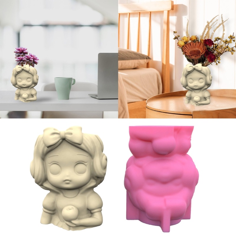 Siy Ikatan Simpul Gadis 3D Bentuk Kepala Cetakan DIY Pot Bunga Resin Cetakan Vas Pen Holder Epoxy