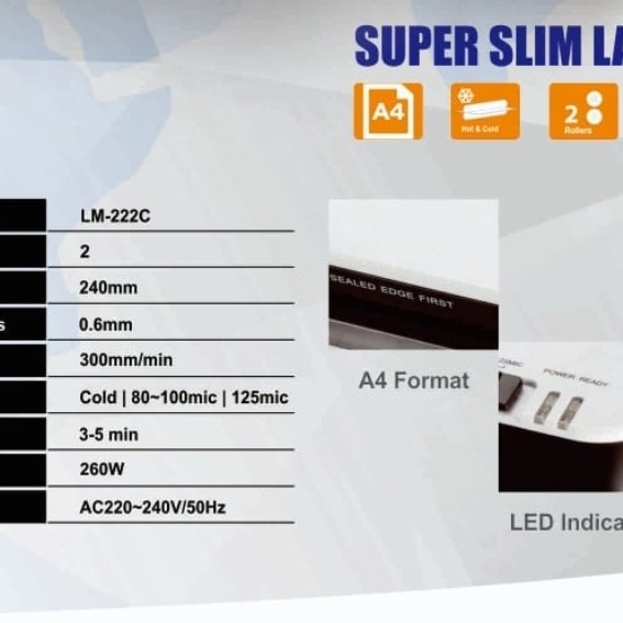 MESIN LAMINATING PROMAXI LM-222C HOT &amp; COLD SIZE A4 &amp; F4 - Super Slim Laminator