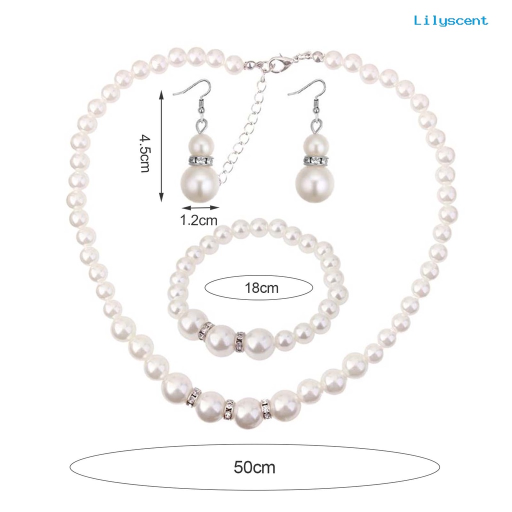 [LS]3Pcs Elegan Wanita Mutiara Imitasi Kalung Kait Anting Gelang Hadiah Perhiasan Pernikahan