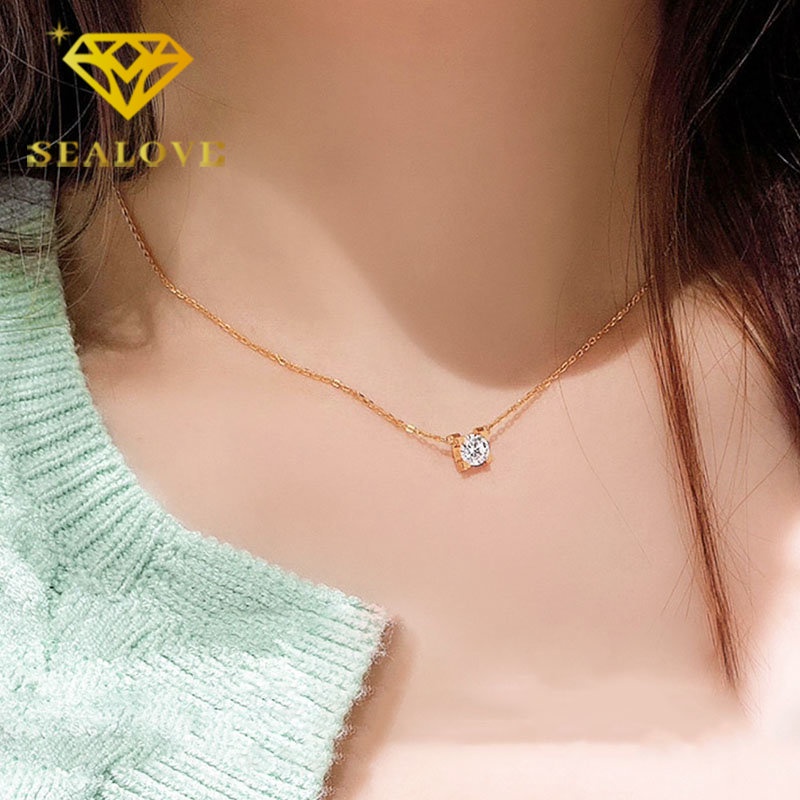 Kalung Titanium Permata Satu Berlian Emas 18K Anti Karat Aesthetic Cantik Korea Aksesoris Wanita Perhiasan