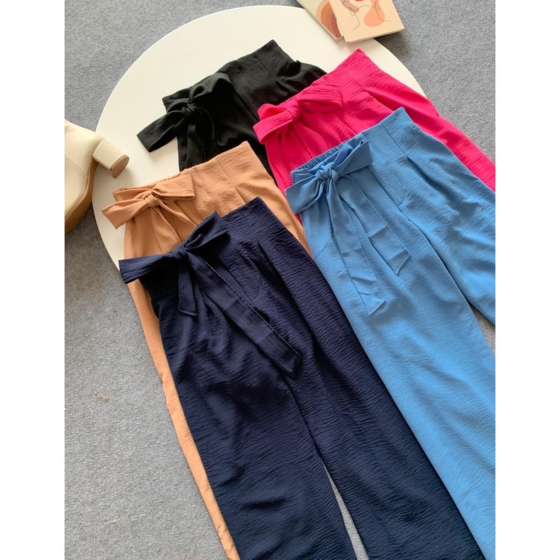 CELANA KULOT HANAMI HIGH WAIST CULLOTE CRINCLE KRINGKEL CRINGKEL WANITA REMAJA TERBARU KEKINIAN AKSEN PITA KOREAN STYLE HITS OOTD