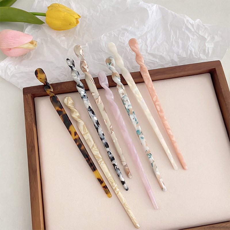 Woman Vintage Hair Stick Gaya Cina Resin Chopstick Marble Leopard Print Jepit Rambut Aksesoris Rambut Untuk Gadis Hiasan Kepala Elegan