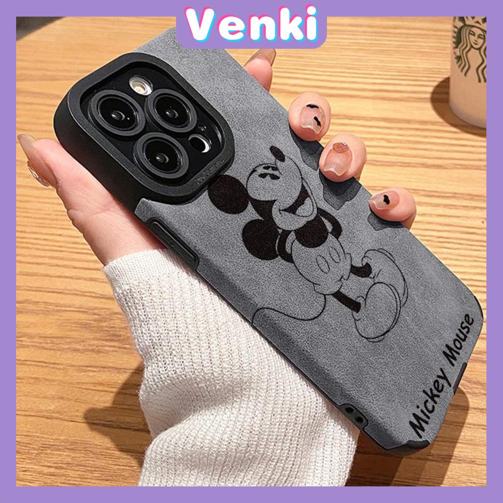 VENKI - Untuk iPhone 11 Case Leather Pupil Suede Case Soft Shockproof Phone Case Camera Simple Cute Cartoon Mouse Kompatibel dengan iPhone 14 13 Pro max 12 Pro max xr xs 7Plus 8Plus