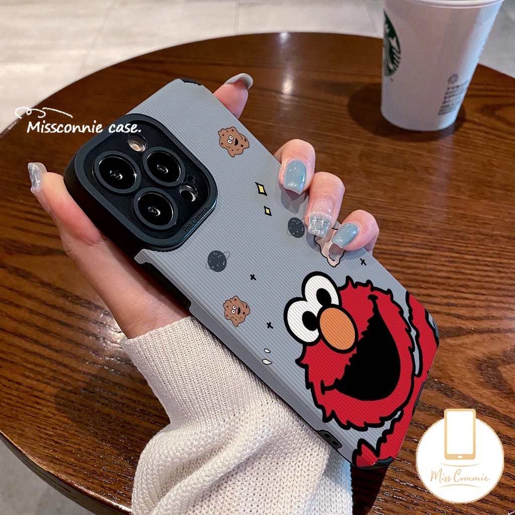 IPHONE Ins Trendi Merek Merah Sesame Street Shockproof Case Kompatibel Untuk Iphone11Xr 11 13 12 14 Pro 7Plus Max7 8 Plus X XS MAX Pasangan Tekstur Kulit Cover
