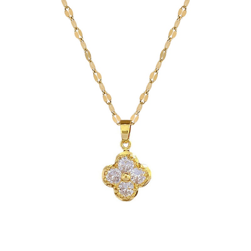 Xiaoboacc Titanium Steel Korea Fashion Berlian Bunga Liontin Emas Klavikula Rantai Kalung Untuk Wanita