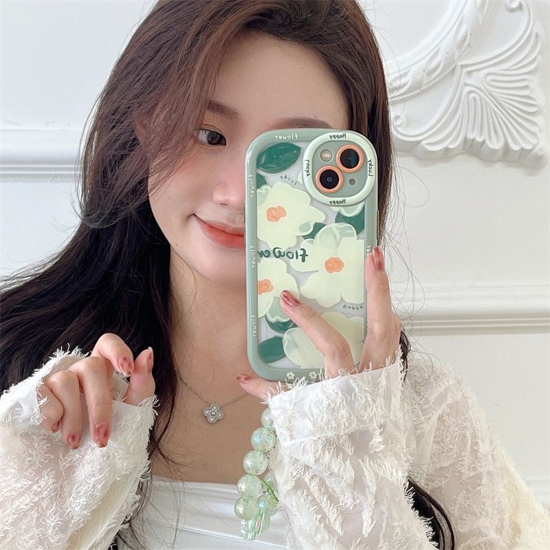 Same style as star Ins Wind Pretty Green Sunflower Soft Case iPhone 11 12 13 14 Pro Max New Puff Casing Apple for women girls Gift