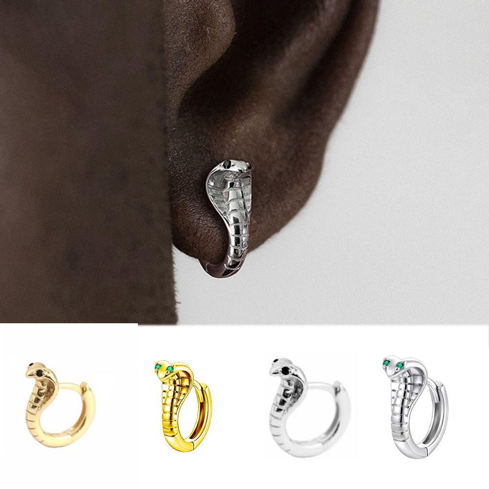 Needway Anting Hoop Ular Keren Retro Warna Solid Street Wear Aksesoris Perhiasan Sederhana Untuk Pria
