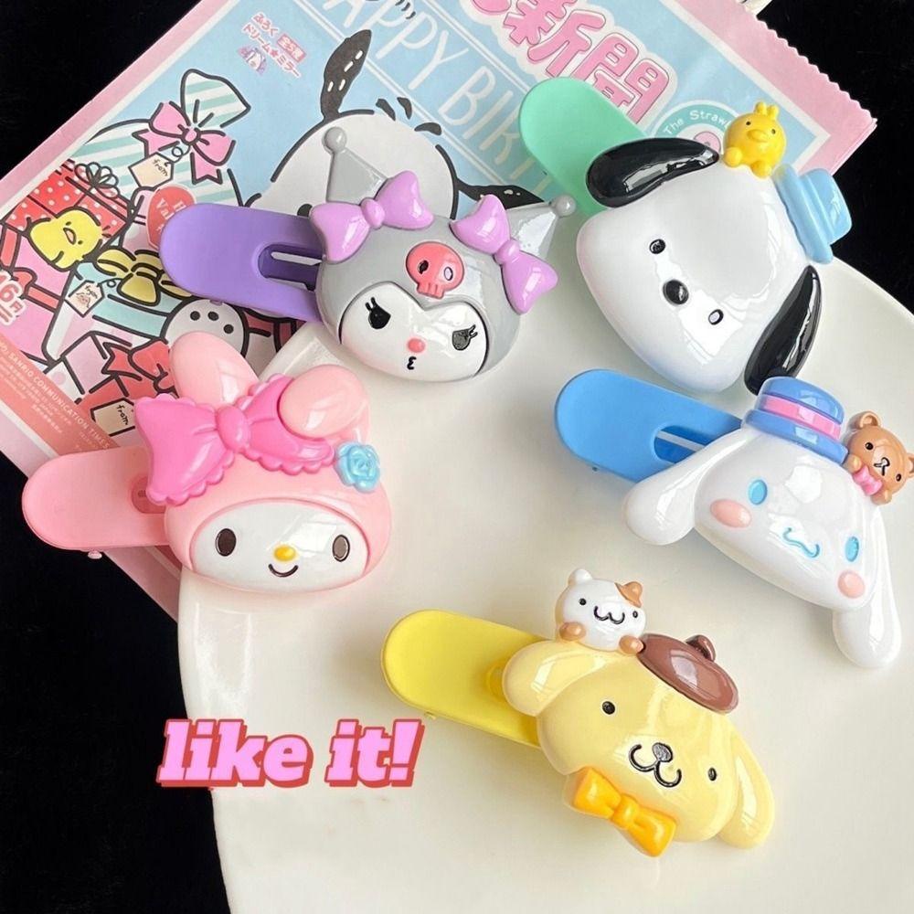 Needway Jepit Rambut Kreatif Retro Simple Kuromi Kartun Plastik Pochacco Purin Bentuk Geometri Duckbill Clip Untuk Wanita