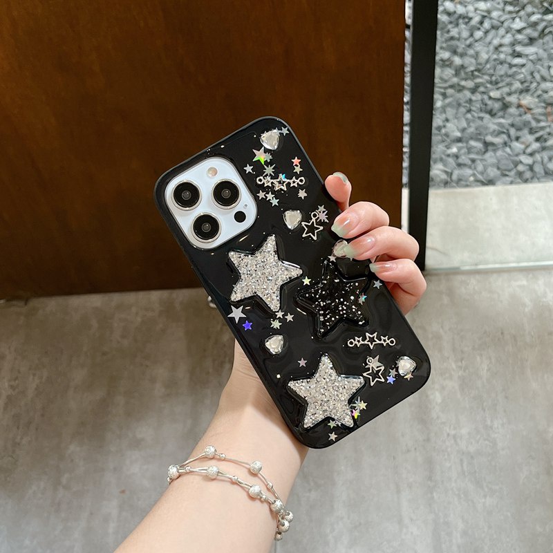 Shine Black Stars Soft TPU Case HP iP iPhone 14 13 12 11 Pro X XS XR Max 7 8 + Plus Drop Glue FTD Casing Apple