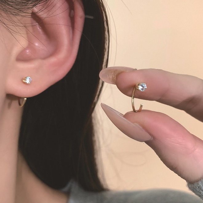 Anting Kait Zirkon Sederhana Untuk Wanita Hypoallergenic Fashion Emas Perak Earring Jewerly Accessoires