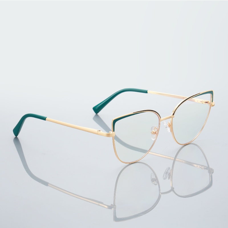 (YUZHU) Ins Gaya Cat Eye Metal Eyeglasses Pribadi Mode Musim Semi Kuil Anti Cahaya Biru Eyeglasses Female