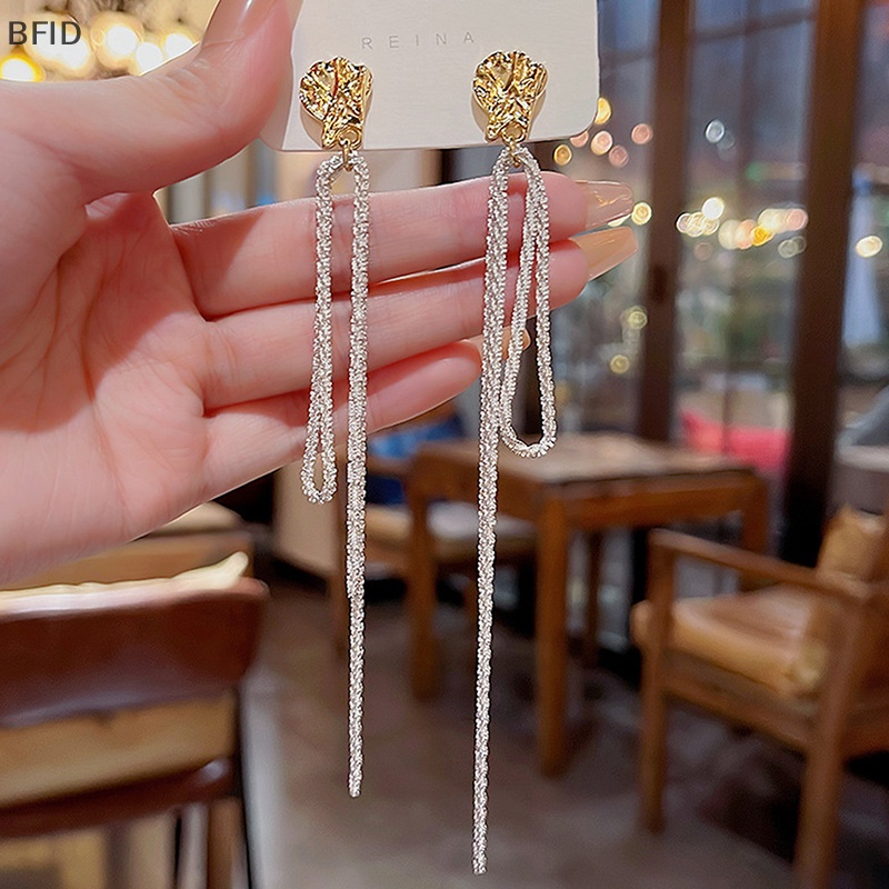 [BFID] 1pasang Anting Berlian Imitasi Ringan Vintage Fashion Rumbai Bling Gaya Korea Berlebihan Menjuntai Earring Chain Untuk Wanita Hadiah [ID]