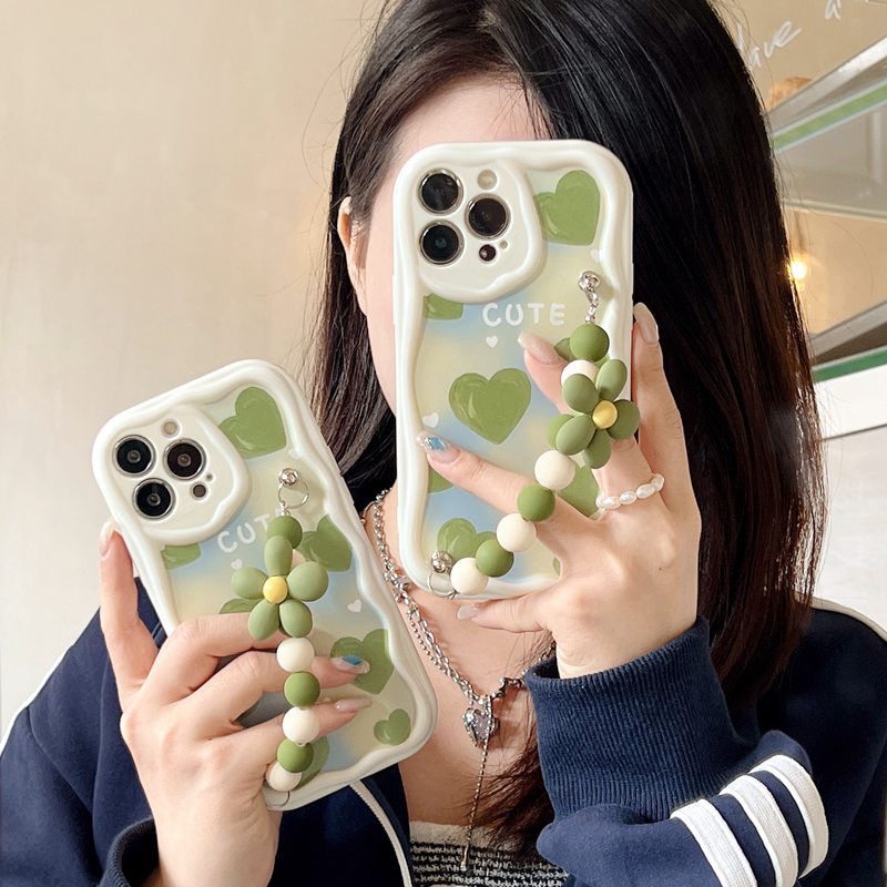 3D Mike White Hand Made Diy Green Cute Love Rainbow Soft Case iPhone 11 12 13 14 Pro Max New Apple for women girls Gift Bracelet