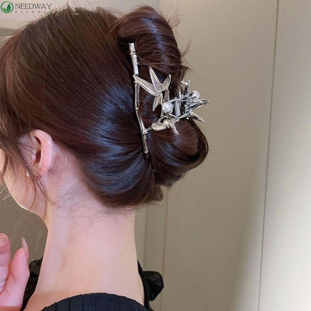 Needway Plant Styling Hairpin Barrette Shiny Vintage Hairstyle Daun Cabang Alloy Hair Claw Aksesori Rambut Gaya Cina Hair Claw