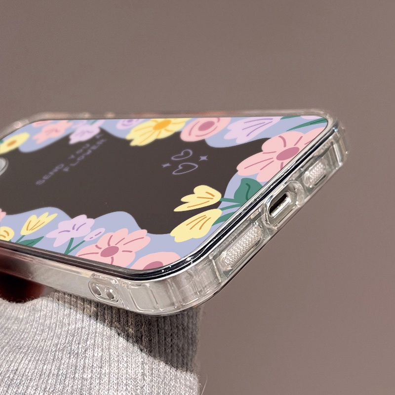 IPHONE Casing Ponsel Cermin Bunga Kartun Warna-Warni Kompatibel Untuk Iphone11 12 13 14 12Pro 13Pro 14Pro Pro Max XR X XS Max Electroplating Tombol Perlindungan Mirror Cover
