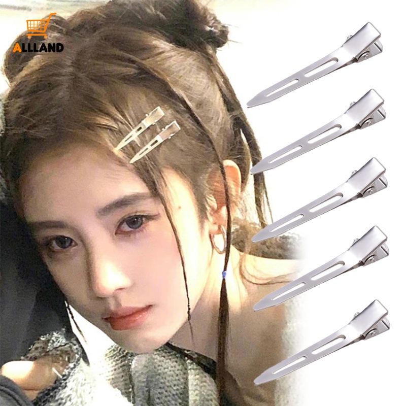 Korean INS Style Metal Hair Clip/ Gothic Fashion Vintage Silver Traceless Rambut Pin/ Y2K Punk Cold Duckbill Clip Aksesoris Rambut