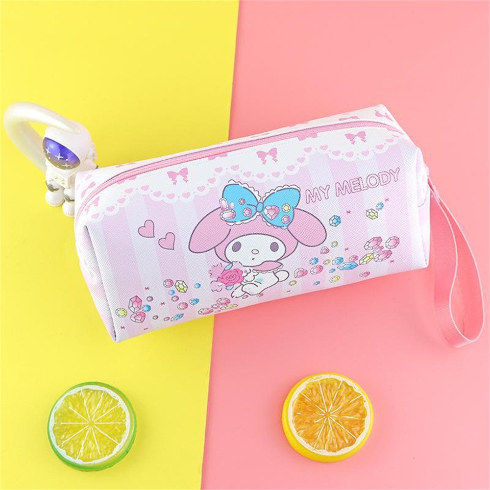 ღ Sanrio Single Layer Pu Pensil Tas Kartun Lucu Kapasitas Besar Sekolah Pena Case Melody Kuromi Tas Penyimpanan Alat Tulis TK Hadiah Mainan Anak