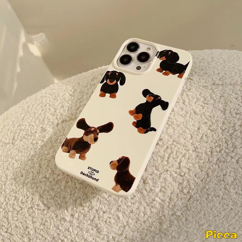 Graffiti Fun Dachshund Dog Glossy Phone Case Kompatibel Untuk IPhone 7Plus 11xr 7 8 Plus X XS Max 12 11 14 13 Pro Max SE 2020 Kacamata Hitam Anjing Kucing Lucu Shockproof Lembut Tpu Penutup Belakang