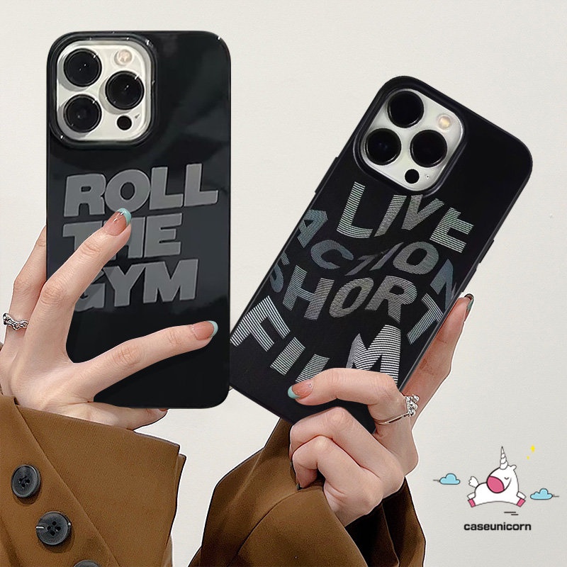 IPHONE Fashion Simple Contort Grey Letter Case Kompatibel Untuk Iphone7 8 Plus XR X11 13 14 12 Pro Max XS Max SE 2020kilap Maju Ungu Aurora Inggris Pasangan Lembut Silicon Phone Case