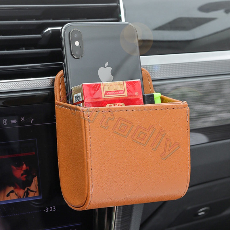 Car Air Vent Phone Holder Kotak Gantung PU Leather Car Handphone Holder Storage Bag Tas Gantung Mobil