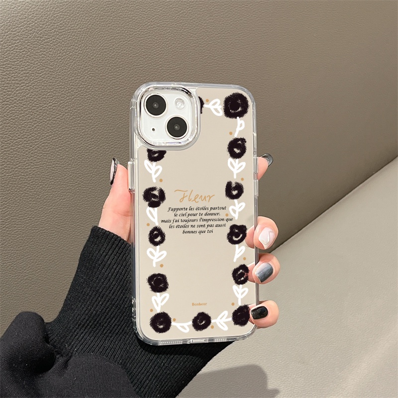 IPHONE Casing Ponsel Cermin Bunga Graffiti Sederhana Kompatibel Untuk Iphone11 12 13 14 12Pro 13Pro 14Pro Pro Max XR X XS Max Electroplating Tombol Perlindungan Mirror Cover