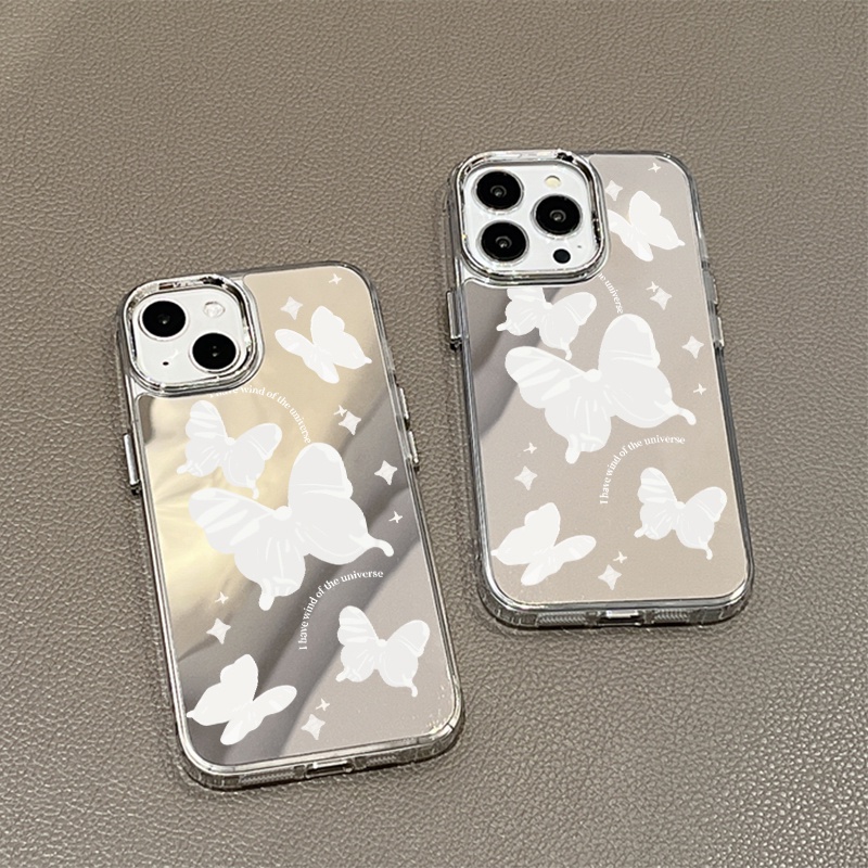 IPHONE Fantasy Casing Ponsel Cermin Kupu-Kupu Kompatibel Untuk Iphone11 12 13 14 12Pro 13Pro 14Pro Pro Max XR X XS Max Electroplating Tombol Perlindungan Mirror Cover