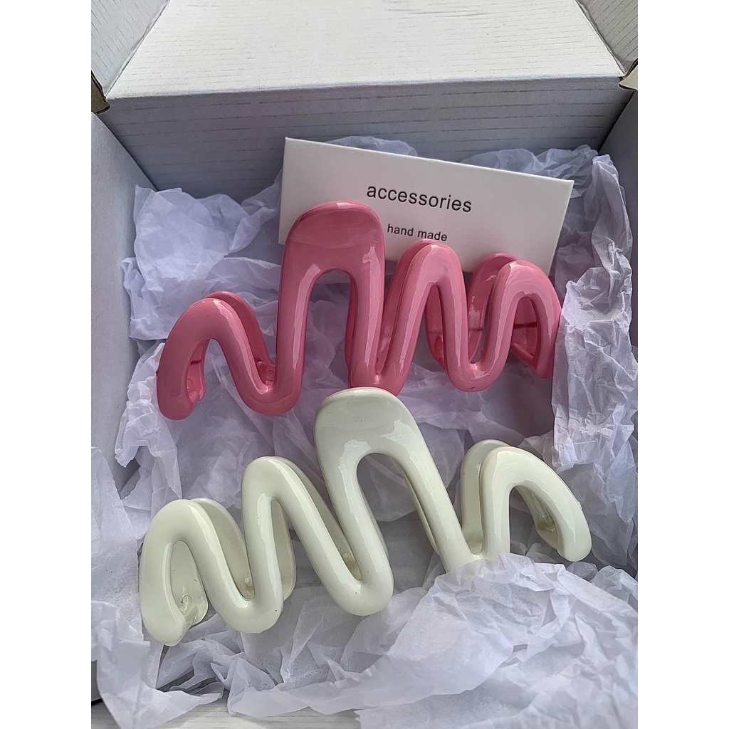 Cream Wave Claw Clip Acrylic Back Spoon Pan Hair Clip Hiu Klip Gaya Baru