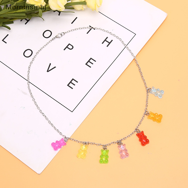 Mornin Baja Titanium Handmade Warna Permen Kartun Beruang Pesona Kalung Wanita Perhiasan id