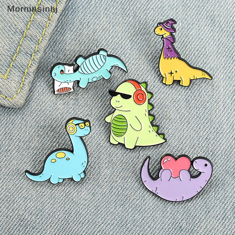 Mornin Kartun Dinosaurus Hewan Tetesan Minyak Lapel Bros Lencana Pin Pria Wanita Perhiasan Hadiah id