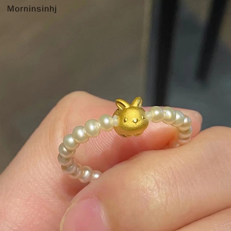 Mornin Fashion Lucu Kartun Beruntung Kelinci Minimalis Mutiara Manik-Manik Cincin Klasik Elegan Perhiasan Pernikahan Geometris Cincin Untuk Wanita Jari Cincin Elastis id