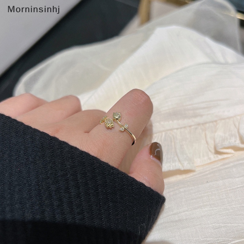 Mornin Warna Emas Romantis Lucu Bunga Tulip Zirkon Pembukaan Adjustable Jari Cincin Untuk Wanita Fashion Manis Elegan Pesta Perhiasan Hadiah id