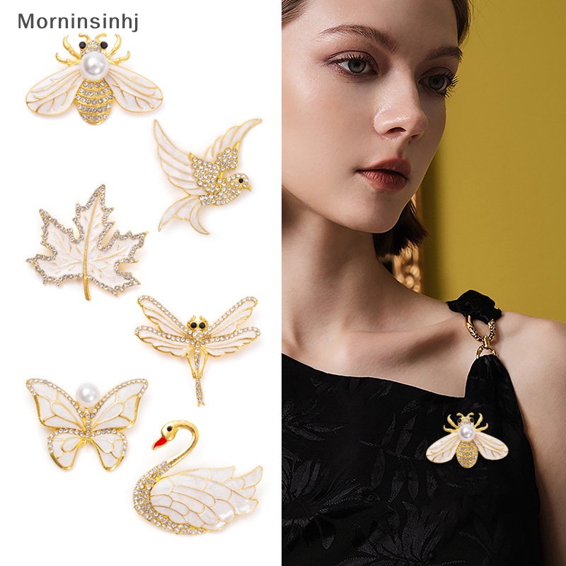 Mornin Seri Hewan Swan Bros Mutiara Kupu-Kupu Bros Untuk Wanita Aksesoris Pakaian Serbaguna Maple Bee Capung Korsase Ornamen id