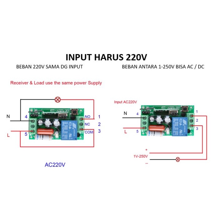 Rf433 1CH 220V Wireless Switch 433MHZ Relay 220 V 1 Channel Lampu PLN