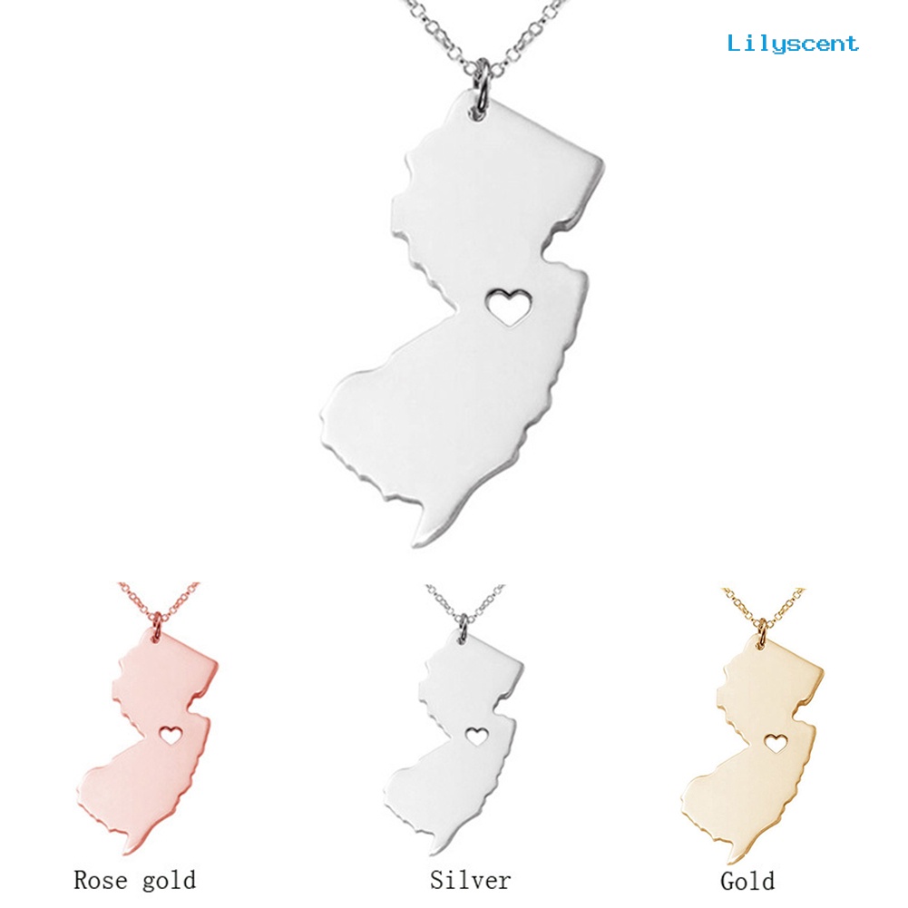 [LS]Fashion Unisex New Jersey Map Pendant Charm Rantai Kalung Perhiasan Halus Hadiah